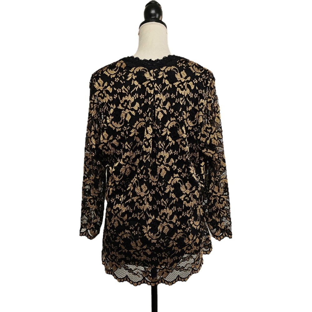 Coldwater Creek Black & Gold Lace Scalloped Hem Top Size XL Whimsigoth Romantic - Picture 3 of 7